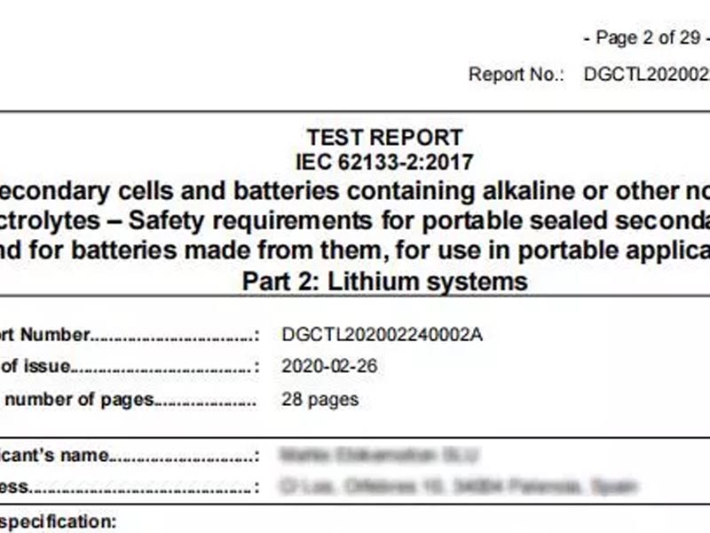IEC 62133-2 test report
